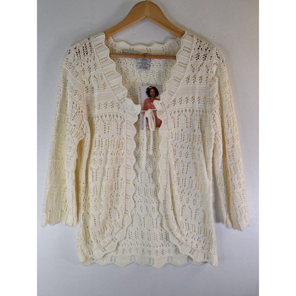 Vintage WHITE STAG Ivory Crochet Knit Open Cardigan Women's Large 12/14 Y2K Boho